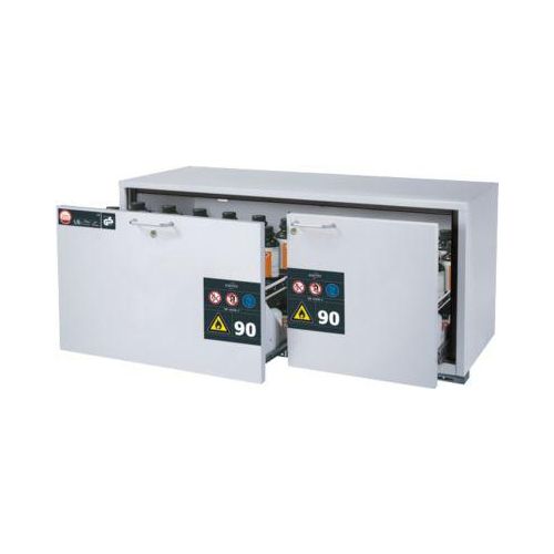 Sicherheitsunterbauschrank Typ 90 asecos UB-S-90, 2 Schubladen, Front Lichtgrau, B 1402 x T 574 x H 600 mm