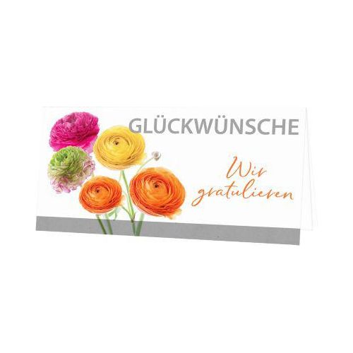 Glückwunschkarte Korsch Glückwünsche – Wir gratulieren, mit buntem Motiv & Umschlägen, Querformat, B 206 x H 103 mm, Karton, weiß, 10 Stück