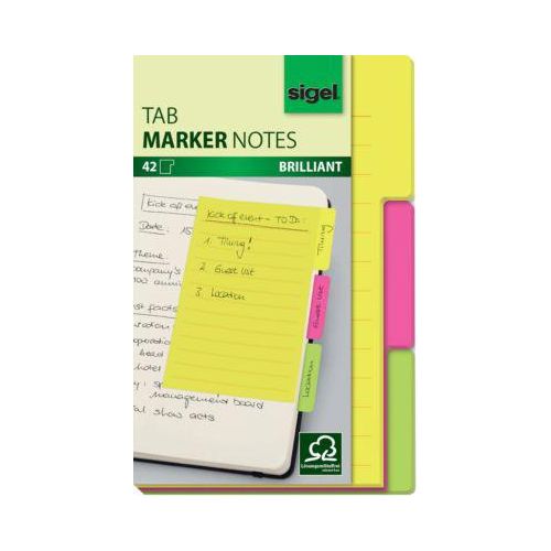 Haftnotizen Sigel Tab Marker Notes, 3-farbig, 42 Blatt, 98 x 148 mm, beschreibbar