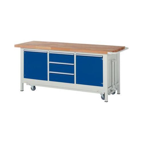 Werkbank Serie 8569, absenkbar, 3 Schubladen, 2 Fachböden mit Tür