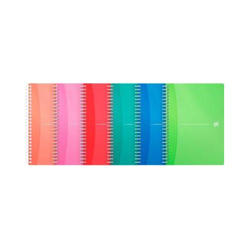 Spiralbuch OXFORD Office MyColours, DIN A5, Doppelbindung, 90 Blatt liniert, weiß, SCRIBZEE®-kompatibel, EU ECO Label, farbsortierte Deckel, 5 Stück