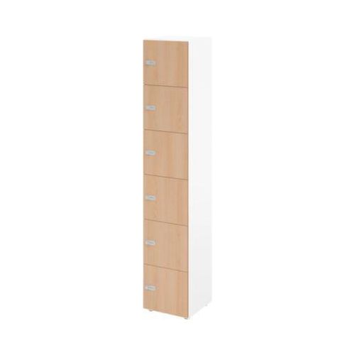 Schließfachschrank Topas Line, 6 Ordnerhöhen, 6 Fächer, Zahlenschloss, B 400 x T 420 x H 2156 mm, weiß/Eiche
