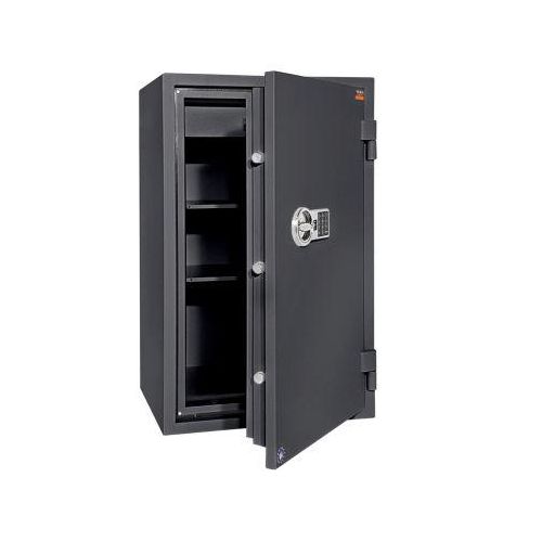 Tresor FRS 93, Feuerwiderstand LFS 60P nach EN 15659, Sicherheitsstufe S 2, Elektronikschloss, 2 Fachböden & 1 ausziehbare Schublade, B 565 x T 450 x H 972 mm, graphitgrau RAL 7024