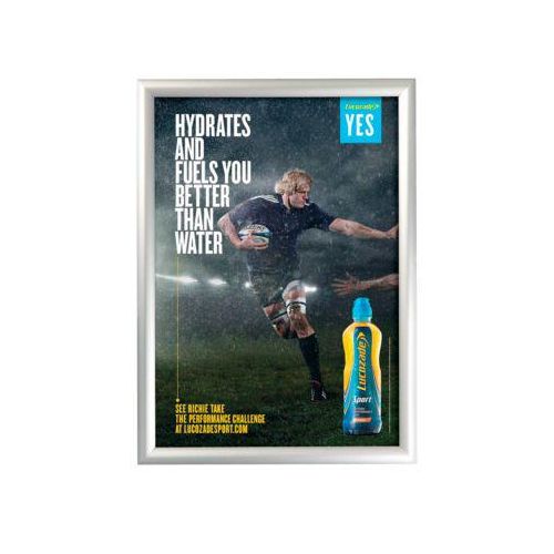 Alu-Klapprahmen, A1, auf Gehrung, mit Anti-Reflex Folie, silbern eloxiert, B 624 x T 25 x H 871 mm