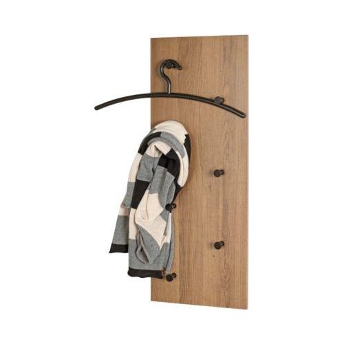 Wandgarderobe HAKU, Hoch- und Querformat, 7 Haken mit jeweils 3 kg Tragkraft, B 800 x T 50 x H 300 mm, Holz/Metall, dunkles Eiche-Dekor/schwarz