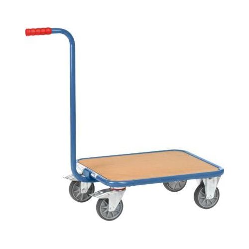 Griffroller, mit Holzplattform, L 600 x B 500 mm, bis 250 kg, Stahlrohr, blau