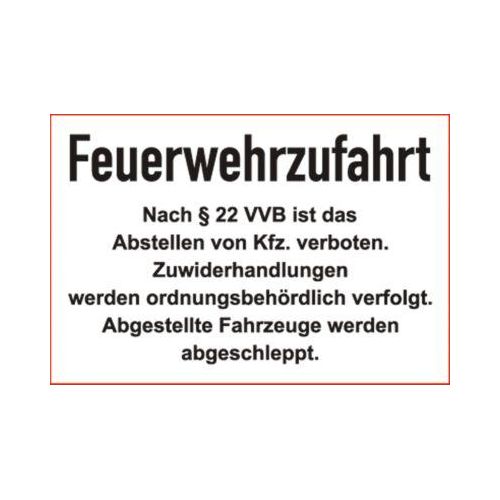 Parkverbot-Schild "Feuerwehrzufahrt" (Alu-Dibond)