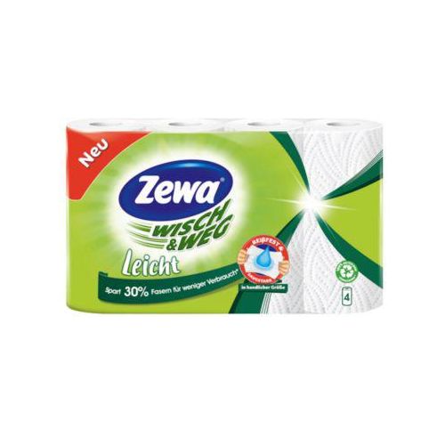 Küchenrollen Zewa Wisch & Weg Leicht, 3-lagig, 30 % weniger Fasern, Paket mit 4 Rollen à 48 Tücher, in 100 % recycelbarer Verpackung