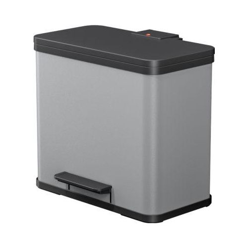 Tretmülleimer Hailo Öko Trio Plus L, 3 x 9 l, rechteckig, aus Stahlblech, hellgrau