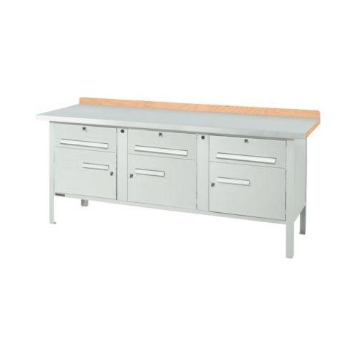Kastenwerkbank Schäfer Shop Select PW 200-5, ESD, Buche Multiplexplatte, mit Stahlabdeckung, bis 750 kg, B 2000 x T 700 x H 840 mm, Lichtgrau