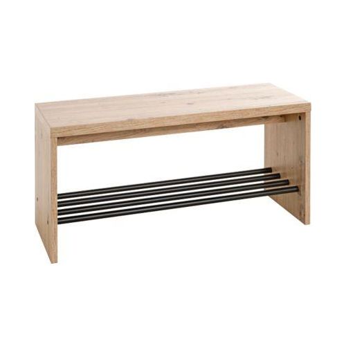 Schuhbank HAKU, für bis zu 3 Paar Schuhe, Gesamttragkraft 85 kg, B 800 x T 300 x H 400 mm, Stahl/Holz, schwarz/helles Eiche-Dekor