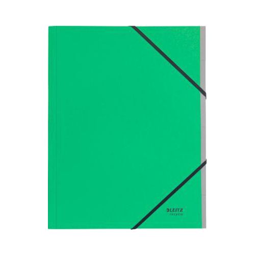 Leitz® Sammelmappe Recycle, A4, 6 Fächer mit Blanko-Taben, Inhaltsverzeichnis, Gummibandverschluss, 100 % recycelbar, Karton, grün