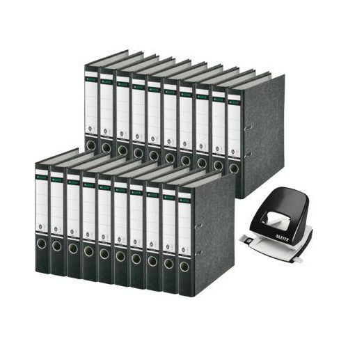 Ordner Leitz 1050, Rückenbreite 52 mm, 20 Stück + Locher Leitz 5008, 3 mm/30 Blatt, schwarz