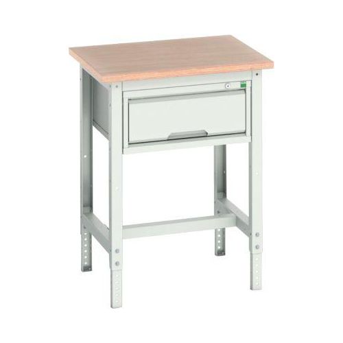 Werkbank Bott verso, Multiplex-Platte, 1 Schublade, mit Querstrebenset, B 700 x T 600 x H 780 - 930 mm, RAL 7035 Lichtgrau