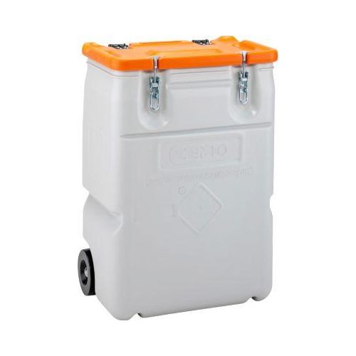Mobil-Box CEMO, Volumen 170 l, für feste Gefahrstoffgüter Verpackungsgruppe II und III, konform mit ADR/RID/IMDG Code, Klappdeckel, PE, grau/orange