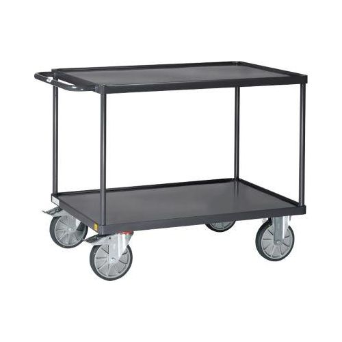ESD-Tischwagen Fetra 9400W, bis 500 kg, 2 Etagen mit Wannen, Ladefläche L 850 x B 500 mm, TPE-Bereifung, Schiebegriff, Stahl, schiefergrau