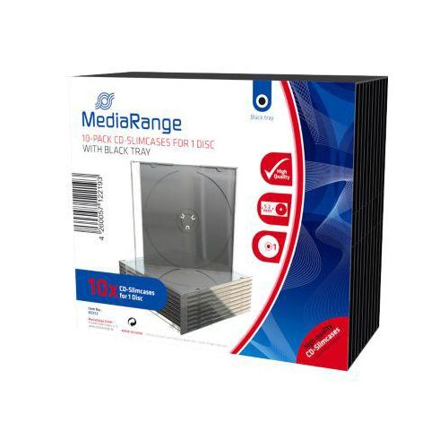 CD/DVD-Leerhülle, transparent, schwarzer Tray, Slimcase, 10 Stück