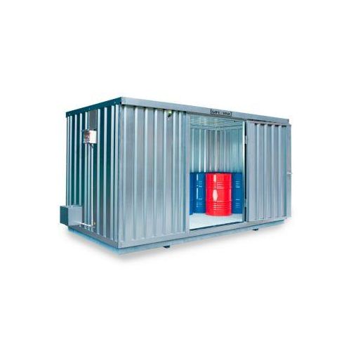 Einzel-Container Säbu SAFE TANK 1350, WGK 1-3, Volumen 1050 l, mit Auffangwanne & Gitterrost, B 4050 x T 2170 x H 2300 mm, silber