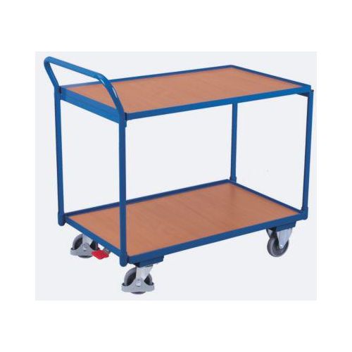 Schäfer Shop Select Tischwagen, leicht, Stahl/MDF-Platte, Enzianblau/Buche-Dekor, 2 Etagen, L 985 x B 605 mm, TPE-Rollen mit EasySTOP, bis 250 kg