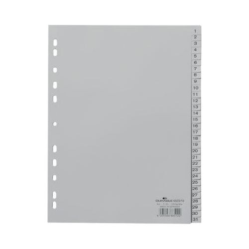 Durable Kunststoffregister, A4 hoch, Zahlen 1-31, grau