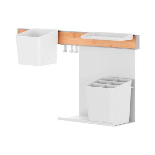 tesa® Küchenorganizer Kombi-Set M, Reling-System, weiß, selbstklebend mit Power.Kit, bis 10 kg, inkl. Kräutertöpfen, Ablagen, Haken