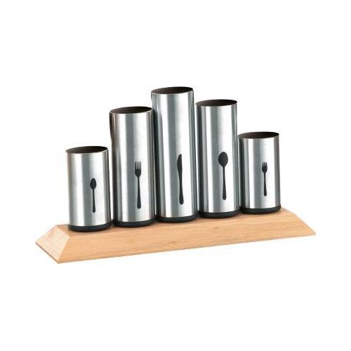 Besteckhalter, 5 feste Halterungen für bis zu 60 Besteckteile, L 300 x B 100 x H 165 mm, ohne Besteck, Edelstahl/Gummibaumholz, silber