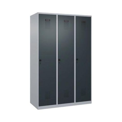 Kleiderspind C+P Evolo Plus, 3 Abteile, 400 mm breit, Drehriegel, Soft-Anschlag, B 1.200 x T 500 x H 1.850 m, weißaluminium/anthrazitgrau