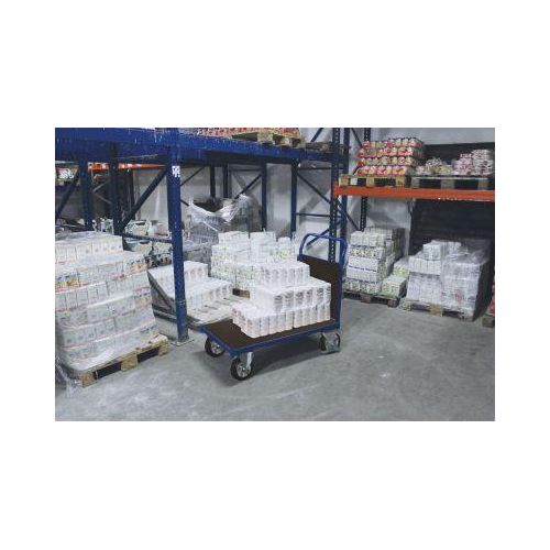 Stirnwandwagen, Stahl/Siebdruckplatte, Enzianblau/Dunkelbraun, L 1625 x B 800 mm, Vollgummi-Rollen mit EasySTOP, bis 1000 kg