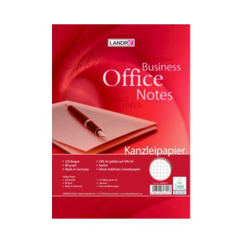Herlitz Kanzleipapier Office, 250 Doppelbögen, DIN A3/A4 gefalzt, 80 g/m², kariert, ohne Rand, rot