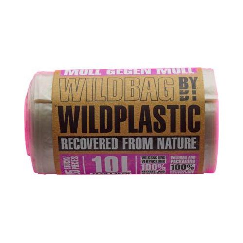 Müllbeutel Wildplastic® WILDBAG, Volumen 10 l, Stärke 20 µm, B 360 x H 565 mm, zu 100 % recycelbar, Recycling-LDPE, transparent, 15 Rollen à 25 Beutel