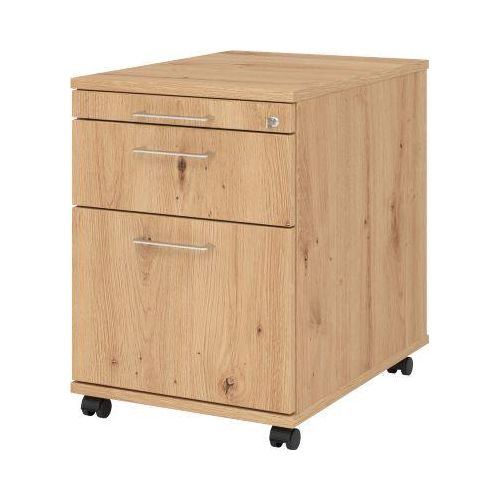 Rollcontainer 126 Breno, 1 Schub, 1 Utensilienauszug & 1 Hängeregistraturschub, abschließbar, B 428 x T 580 x H 590 mm, Asteiche
