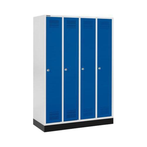 Schäfer Shop Genius Kleiderspind mit Sockel, 4 Abteile, Zylinderschloss, lichtgrau/enzianblau