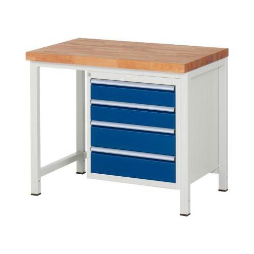 Werkbank Serie 8162, höhenverstellbar, 4 Schubladen, B 1000 x T 7000 x H 840 - 1040 mm