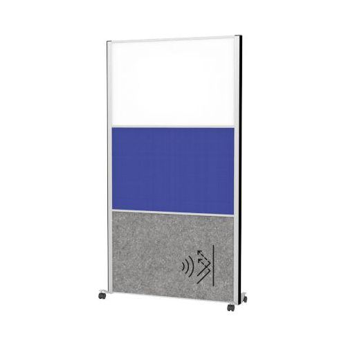 MAUL Stellwandsystem MAULconnecto, Steckmodule, 1x Whiteboard, 1x Akustikvlies, 1x Textiloberfläche, Klettverbindung, auf Rollen, H 1800 x B 1000 mm, silber