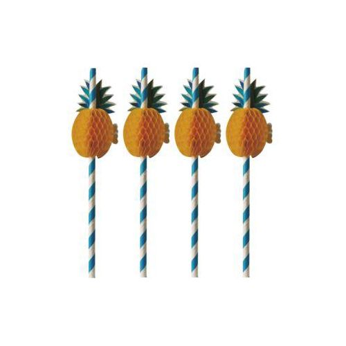 Trinkhalme Papstar Pineapple, Einweg, L 200 x Ø 6 mm, aus FSC®-zertifiziertem Papier mit 3-D Ananas, blau-weiß, 50 Stück