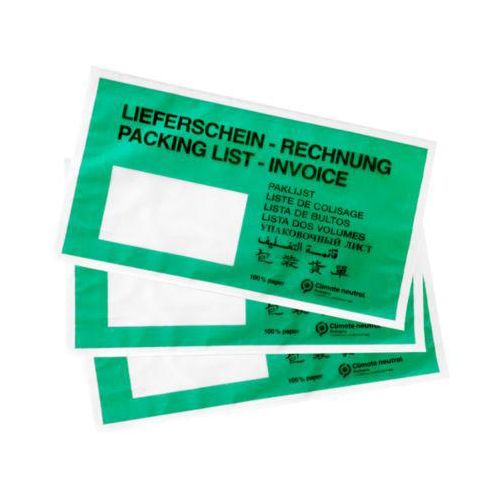 Dokumententasche Lieferschein/Rechnung, DIN lang, mit Fenster, schwarz auf grün, Pergamin-Papier, 250 Stck.
