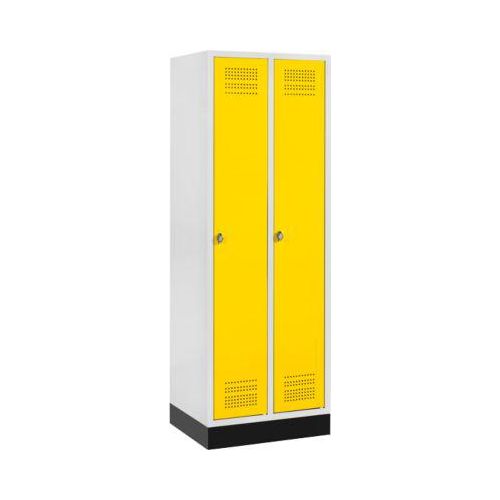 Schäfer Shop Genius Kleiderspind mit Sockel, 2 Abteile, Sicherheitsdrehriegelverschluss, lichtgrau/gelb