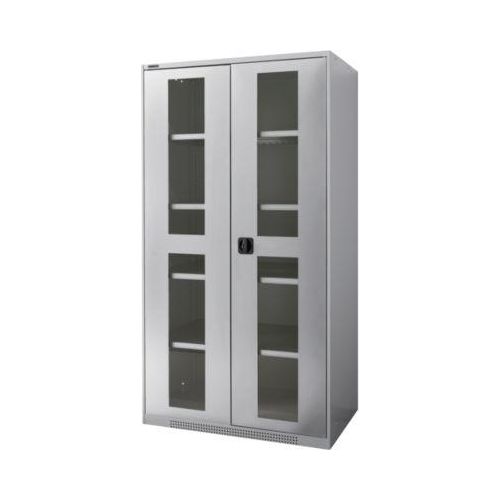 Schäfer Shop Genius Flügeltürenschrank FS, Stahl, Sichtfenster, Lüftungslöcher, B 1055 x T 620 x H 1950 mm, 5 OH, Weißalu/Weißalu, bis 500 kg Image