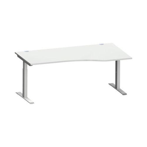 Schäfer Shop Genius Schreibtisch MODENA FLEX, Freiform rechts, T-Fuß Rechteckrohr, B 1800 x T 1000/800 x H 650-850 mm, lichtgrau/weißalu