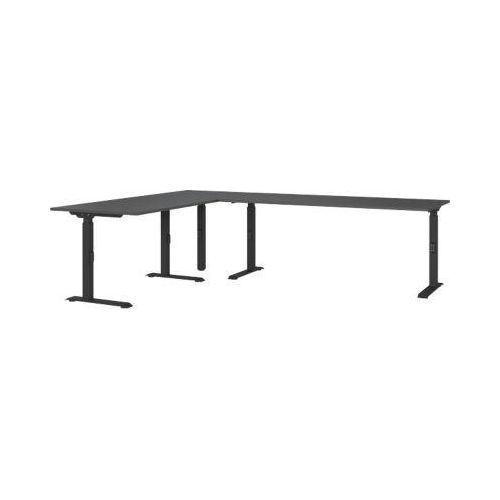 Eckschreibtisch Porto, mechanisch höheneinstellbar, C-Fuß, inkl. Ansatztisch mit Stützfuß, B 1200/1800 x T 2200 x H 680-910 mm, graphit/schwarz