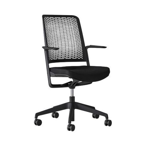 Bürostuhl WithMe, mit Armlehnen, Auto-Synchronmechanik, Flachsitz, perforierter Kunststoffrücken, abnehmbarer Sitzbezug, schwarz