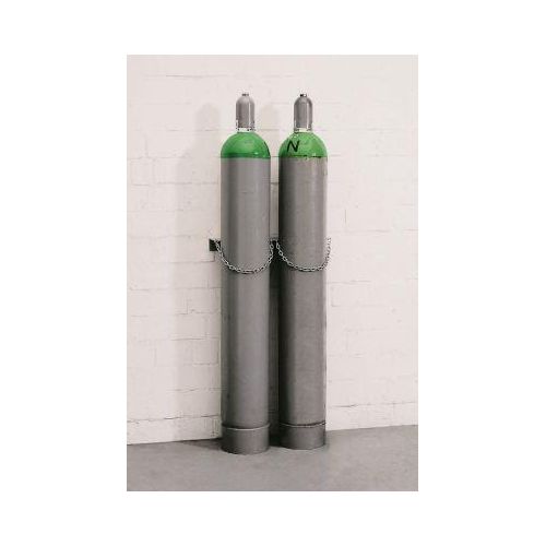 Gasflaschen-Wandhalterung, Stahl, B 560 x T 175 x H 60 mm, 2 Flaschen Ø 230 mm, mit Kettensicherung