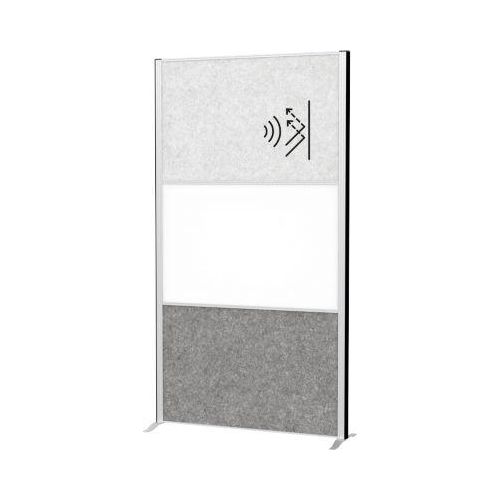 MAUL Stellwandsystem MAULconnecto, 1 x Akustikvlies hell, 1 x Akustikvlies dunkel, 1 x Whiteboard, Standfuß, auf Rollen, H 1800 x B 1000 mm, silber