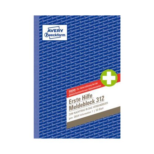 AVERY® Zweckform Meldeblock „Erste Hilfe DGUV Vorschrift 1“, gelocht, 50 Blatt weiß, DIN A5 hoch