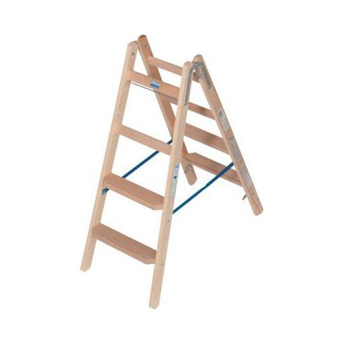 Stehleiter Krause, beidseitig, TRBS 2121-2, mit Eimerhaken, 2 x 4 Stufen/Sprossen, Holz