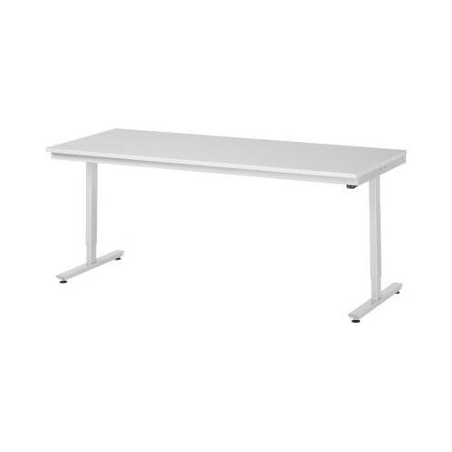 Rau ESD-Arbeitstisch Adlatus, elektrisch höhenverstellbar, 28 mm Spanplatte mit Melaminbelag, bis 150 kg, B 2000 x T 800 x H 720-1120 mm, lichtgrau