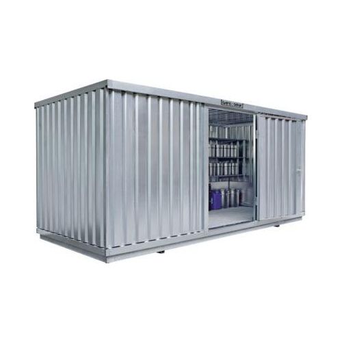 Einzel-Container Säbu SAFE TANK 1700, für passive Lagerung, Volumen 1480 l, mit Auffangwanne & Gitterrost, B 5080 x T 2170 x H 2300 mm, silber