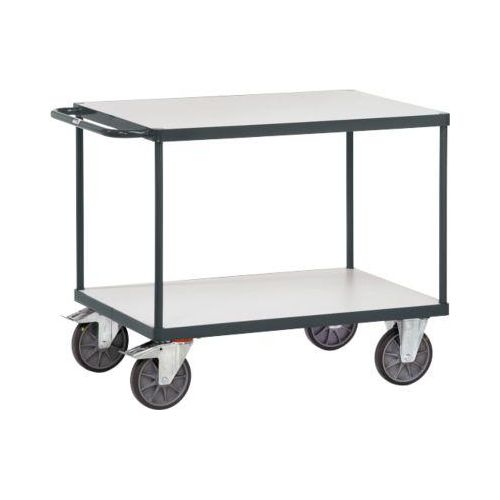ESD-Tischwagen, 2 Etagen, 850 x 500 mm, bis 500 kg, Stahl/Holz, schiefergrau