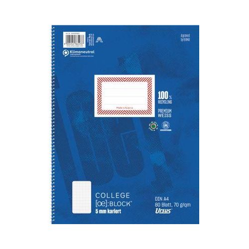 Ursus® Ö-Collegeblock, DIN A4, 80 Bl. 5mm kariert