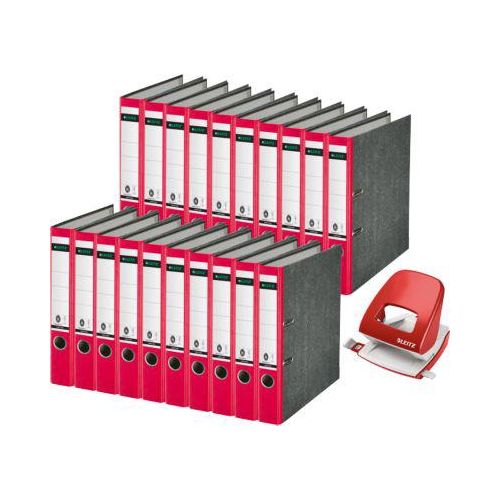 Ordner Leitz 1050, Rückenbreite 52 mm, 20 Stück + Locher Leitz 5008, 3 mm/30 Blatt, rot